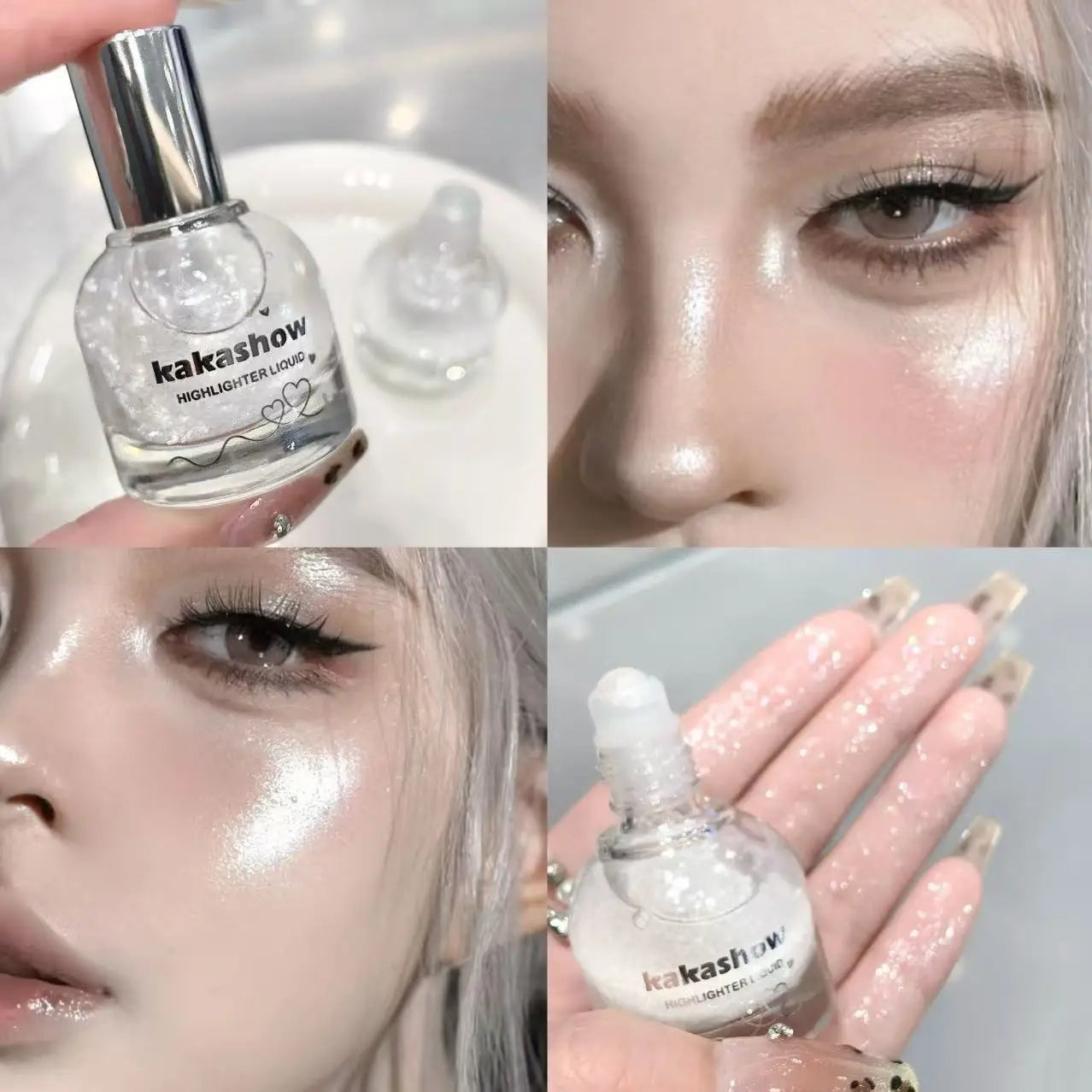 kakashow Liquid Highlighter Diamonds Ball Longlasting Shimmer Glow Brightening Glitter Multifunctional for Face Eyes Body