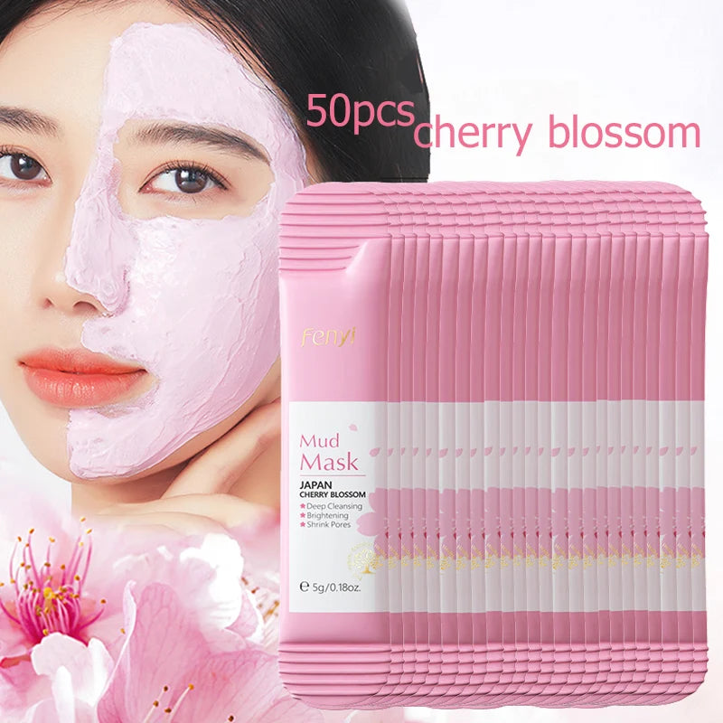 50pcs Japan Sakura Clay Mask for Face Deeply Cleansing Moisturizing Oil-Control Remove Blackhead Pink Mud Mask Facial Skincare