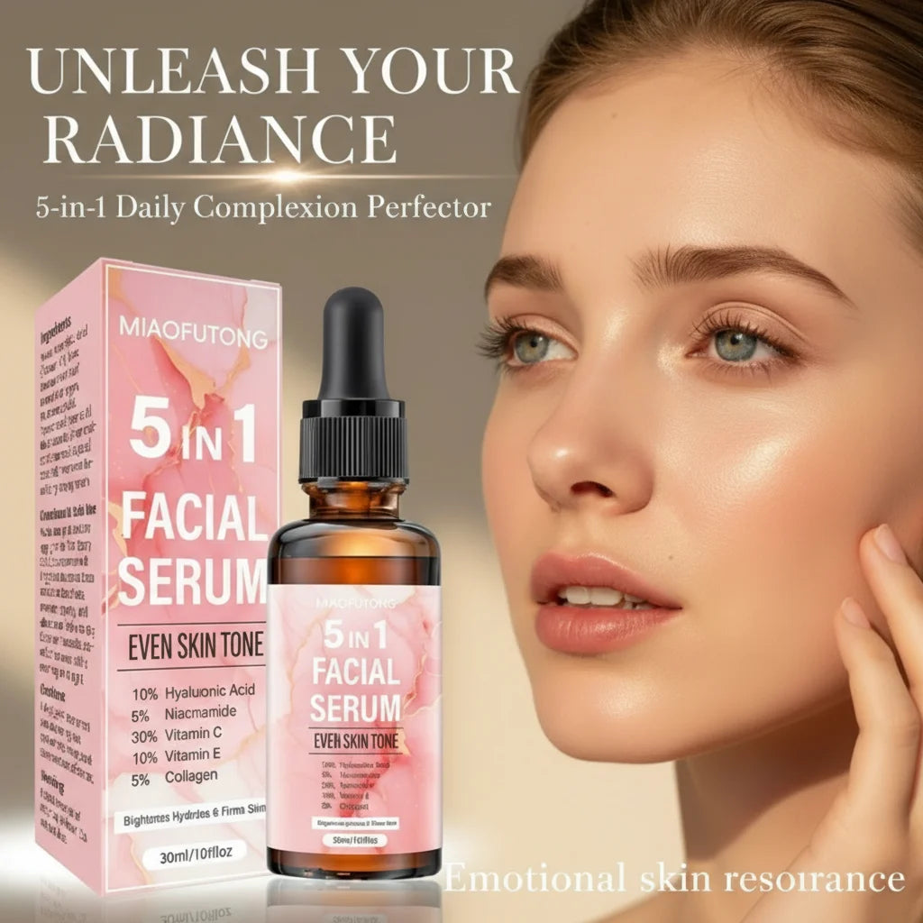 5-in-1 Face Serum Collagen Vitamin C Moisturizing Brightening Essence Skin-Firming Multi-Effect Essence Face Skin Care