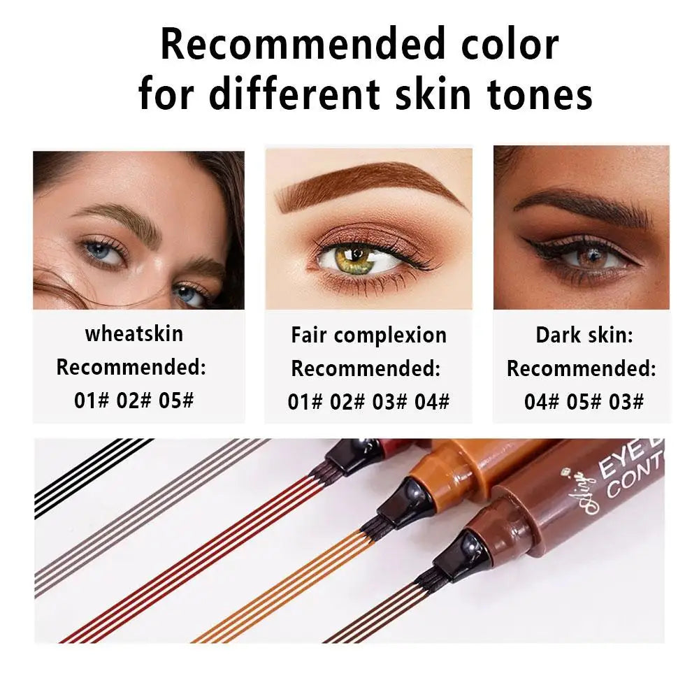Waterproof Eyebrow Pencil, Quad Eyebrow Pencil, Natural Brow Makeup Long-Lasting Non-Fade Liquid Water Eyebrow Pencil (5 Colors)