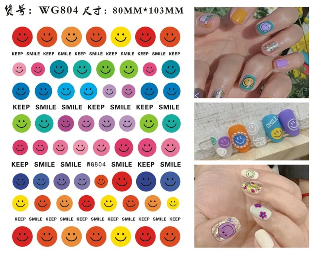 3D Yellow Smile Nlail Art Stickers Nail Decals for Nails Smile Face Manicure Japanese Design DIY Cute Nail Decals Accessories