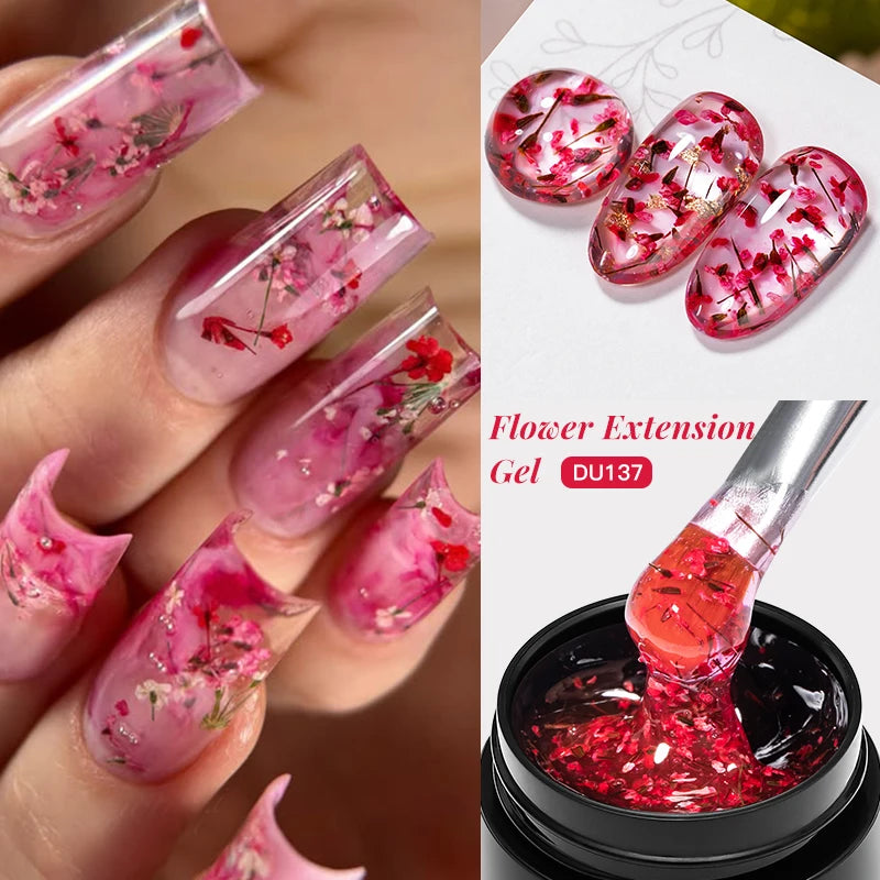 Flower Quick Extension Gel Nail Polish Dried Flower Construct UV Hard Gel Semi Permanent Acrylic Extension Nail Art Varnish DIY