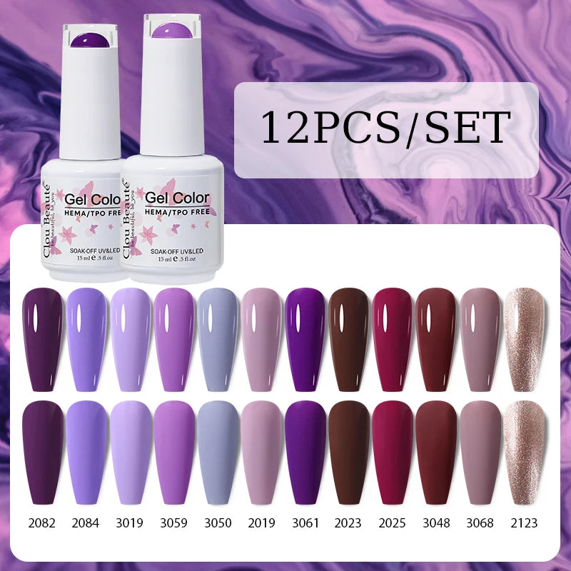 Clou Beaute 12pcs Gel Nail Polish Manicure Set Color 15ml White Glass Bottle Nail Art Kit Vernis Semi Permanent Nail Art Varnish