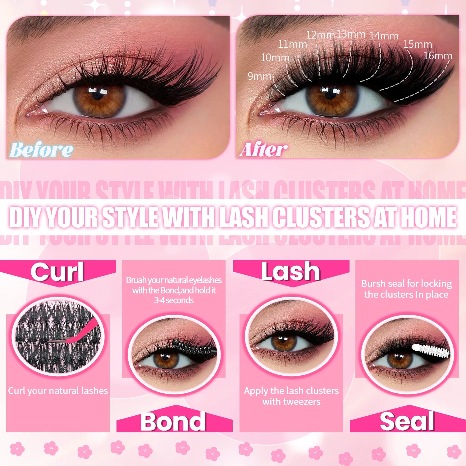 200/800 Pcs False Eyelash Book Set 30D-100D Reusable 9-16mm D Curly Mixed Lengths False Eyelashes Festival Gift for Friend
