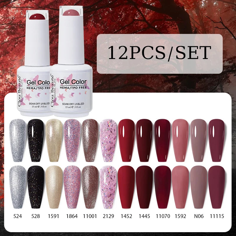Clou Beaute 12pcs Gel Nail Polish Manicure Set Color 15ml White Glass Bottle Nail Art Kit Vernis Semi Permanent Nail Art Varnish