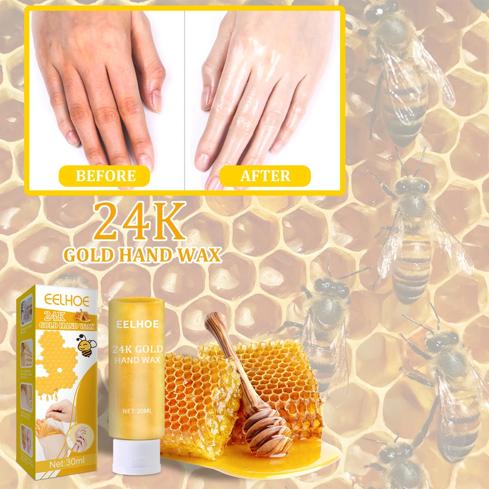 24K Gold Milk Honey Hand Care Masks Soothing Moisturizing Exfoliating Whitening Nourishing Hydrating Gel Hand Mask