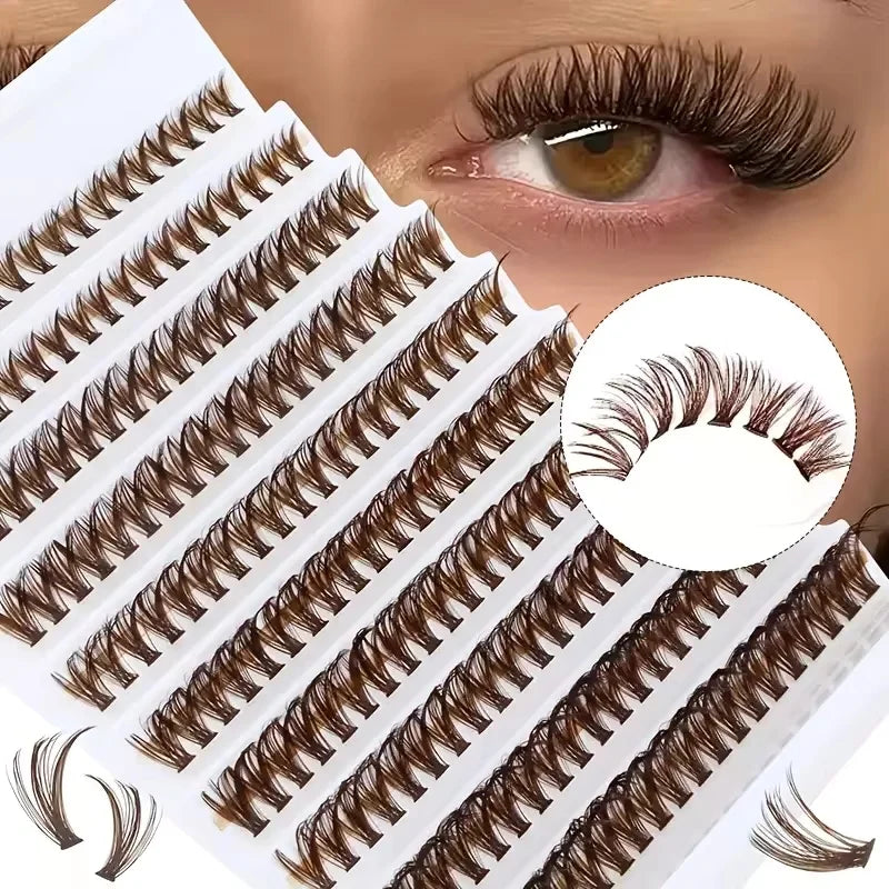 200 Pcs Brown Cluster Eyelashes 40D Grafting Individual Volume Lashes Extension Makeup Tool For Natural And Dramatic Look