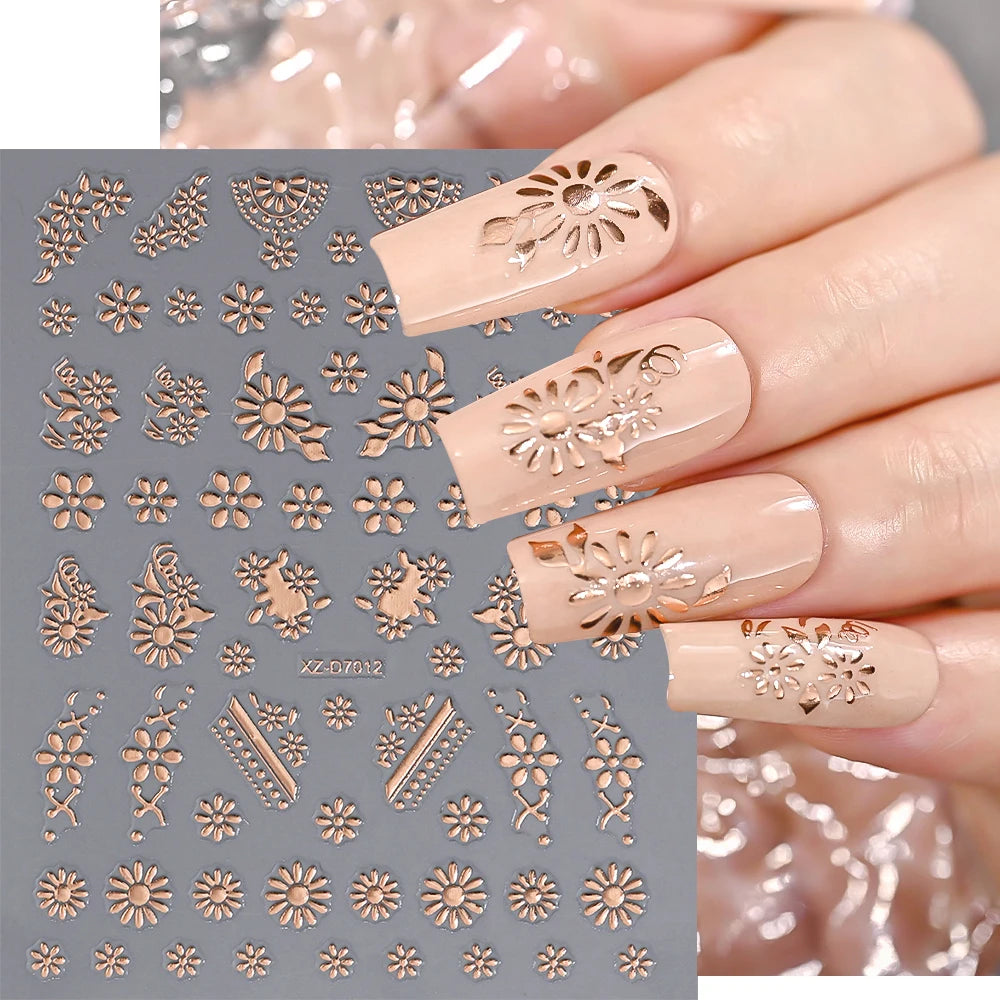 1pc Y2K-Inspired 3D Metallic Nail Stickers Geometric Marble & Bronzing Designs Nail Sliders Self-Adhesive Sparkling Manicure DIY