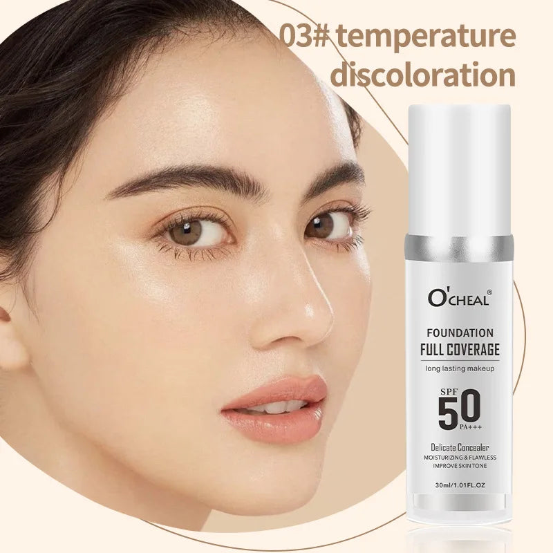 Waterproof Color Change Foundation Korean Makeup Base Full Coverage Concealer CC Cream Brighten Face Skin Tone Liquid Foundation