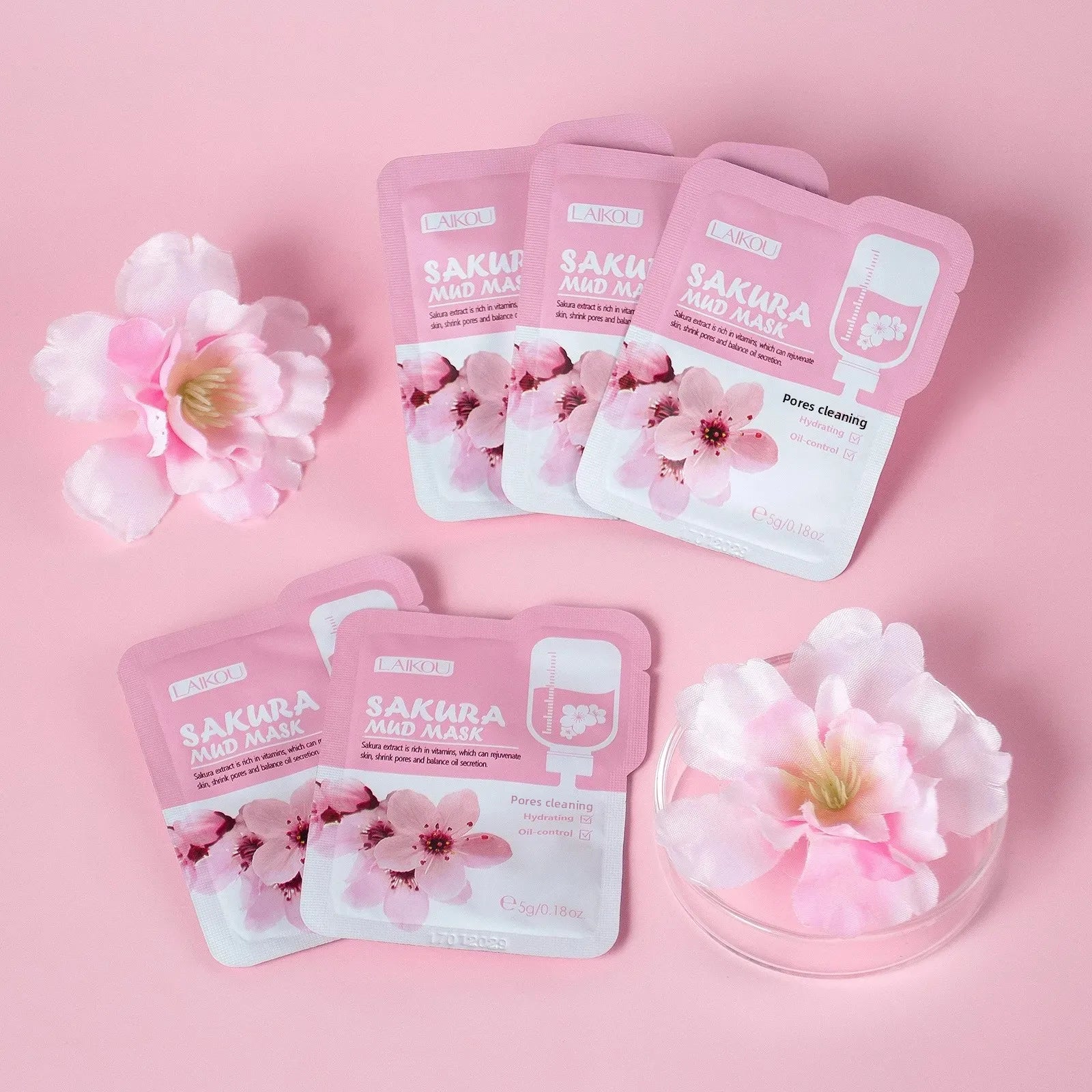 10/12 PCS Sakura Mud Face Mask Set Deep Cleansing Pore Shrinking Oil Control Blackhead Removal Moisturizing Skin Care