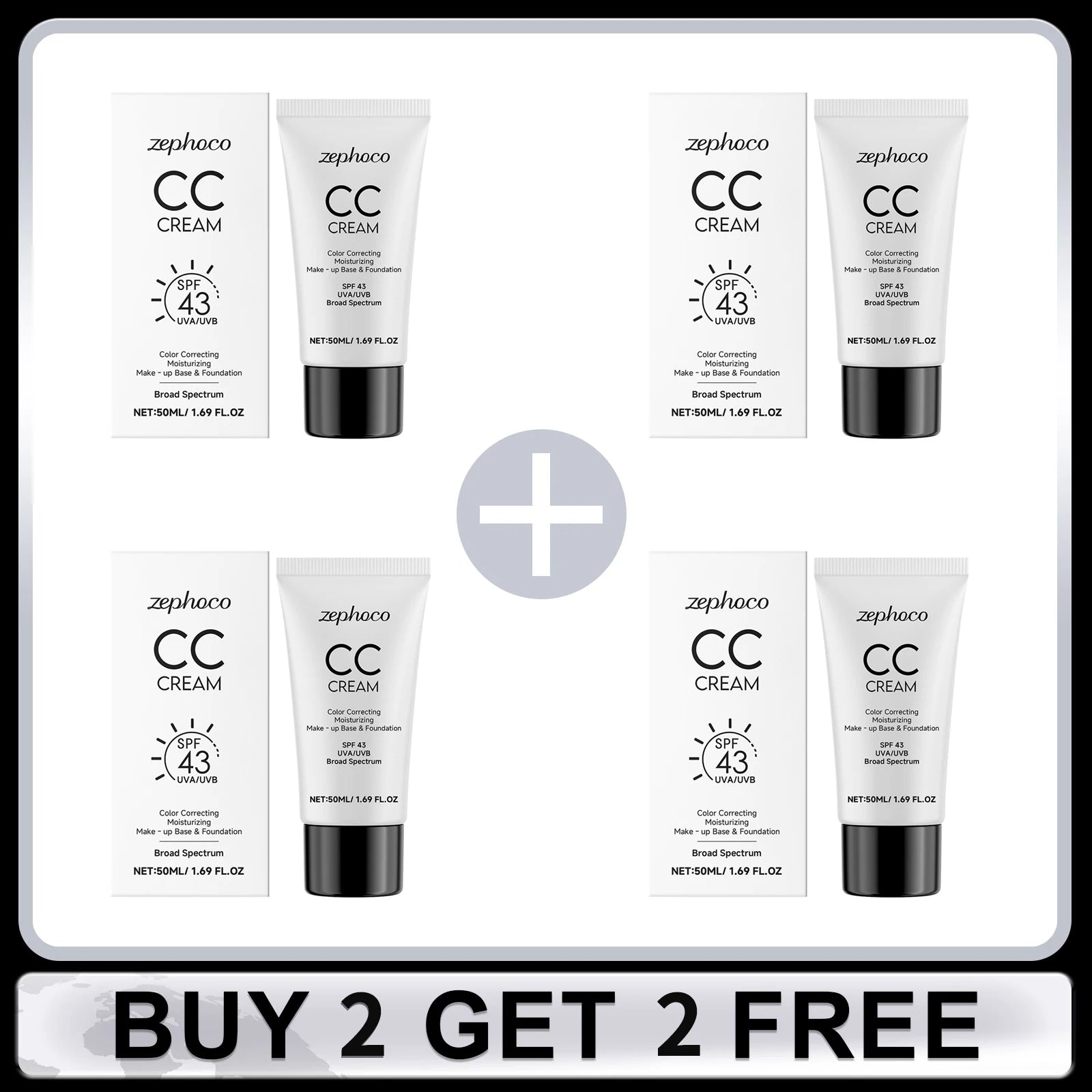 CC Cream Spf 43+ Anti UV Even Skin Tone Oil-Control Full Coverage Cover Blemishe Concealer Waterproof Liquid Foundation Cosmetic