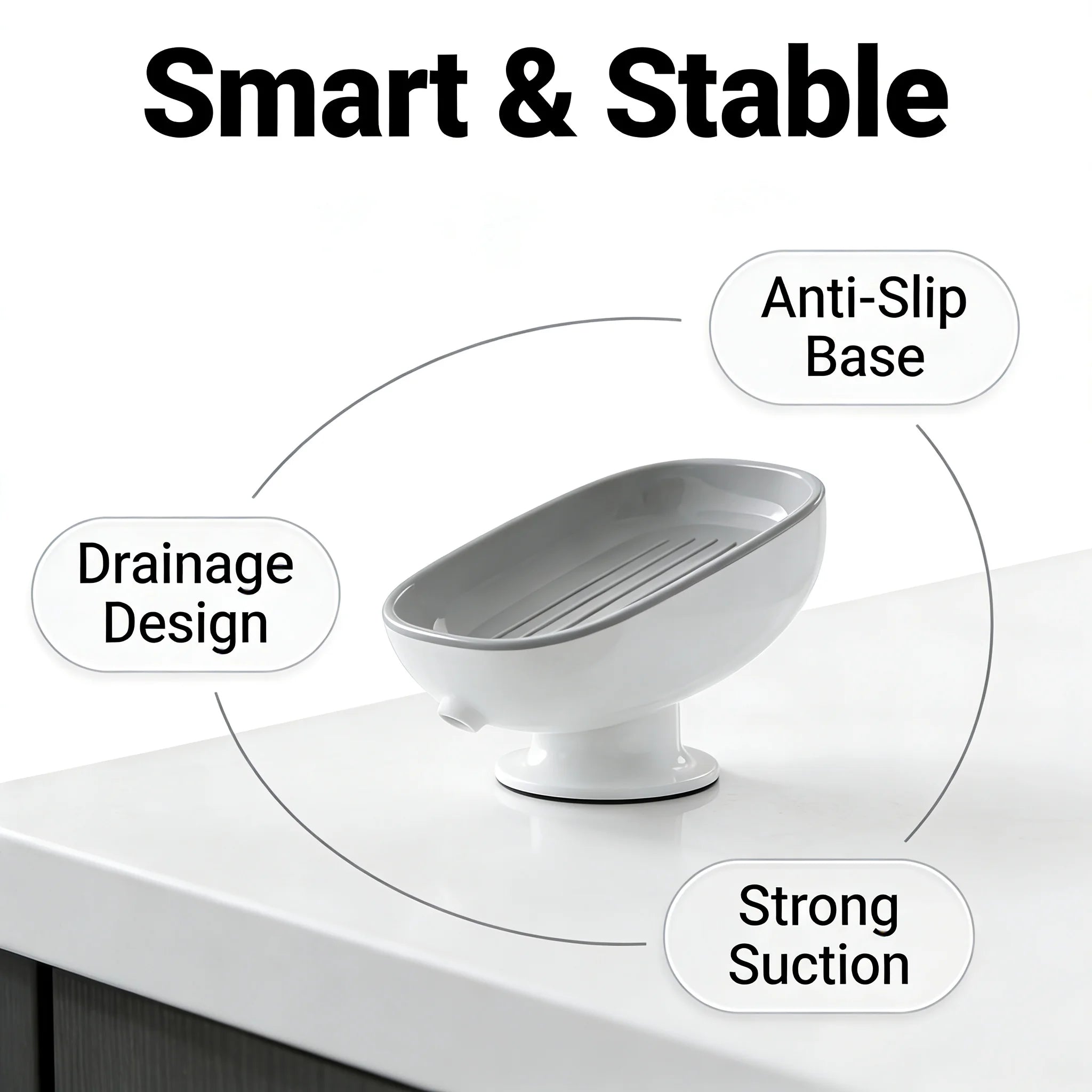 Suction Cup Soap Dish Self-Draining Non-Slip Soap Holder For Bathroom Shower Kitchen Sink Soap Storage