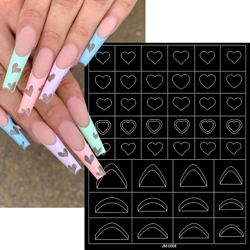 24 Patterns Airbrush Stencils Nail Art Stickers Hollow Butterfly/Flower/Bow/French Line Printing Templates Nail Decal DIY Tools