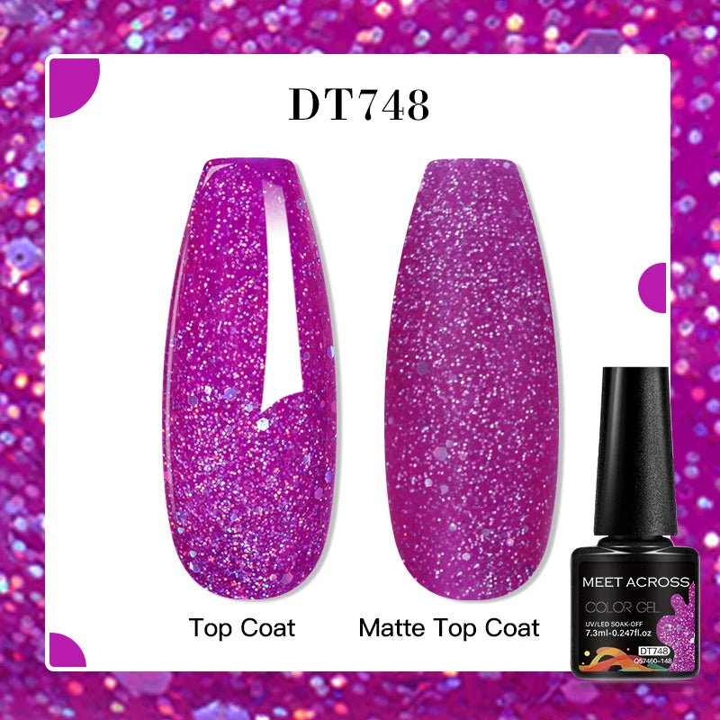 MEET ACROSS 7ml Red Blue Green Metallic Gel Nail Polish Super Bright Mirror Effect Semi Permanent LED UV Gel Nail Art Varnish