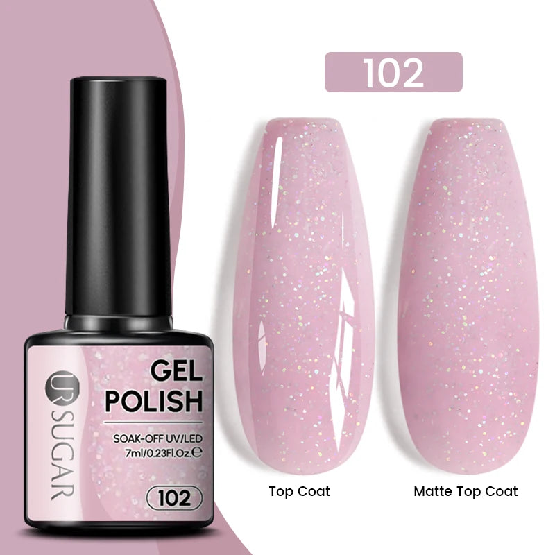 UR SUGAR 7ml Champagne Gold Sequins Gel Nail Polish Bright Sparkling Glitter French Semi Permanent Nail Painting UV Gel