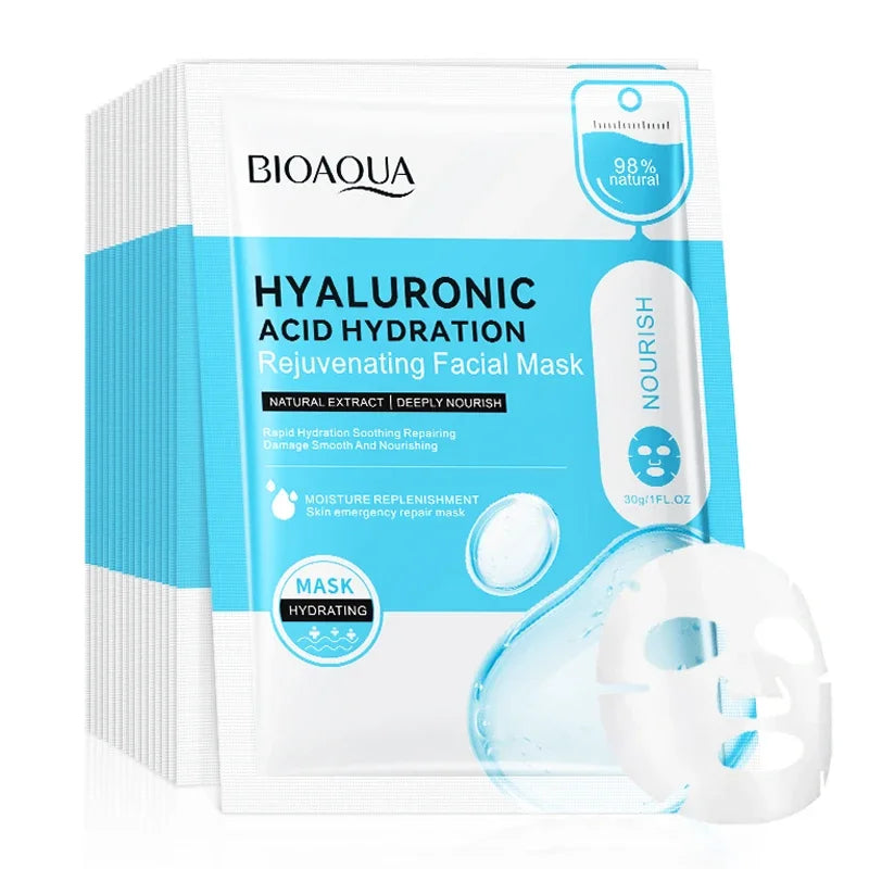 10pcs BIOAQUA Hyaluronic Acid Face Mask skincare Moisturizing Anti Acne Anti-wrinkle Facial Masks Face Sheet Mask Skin Care