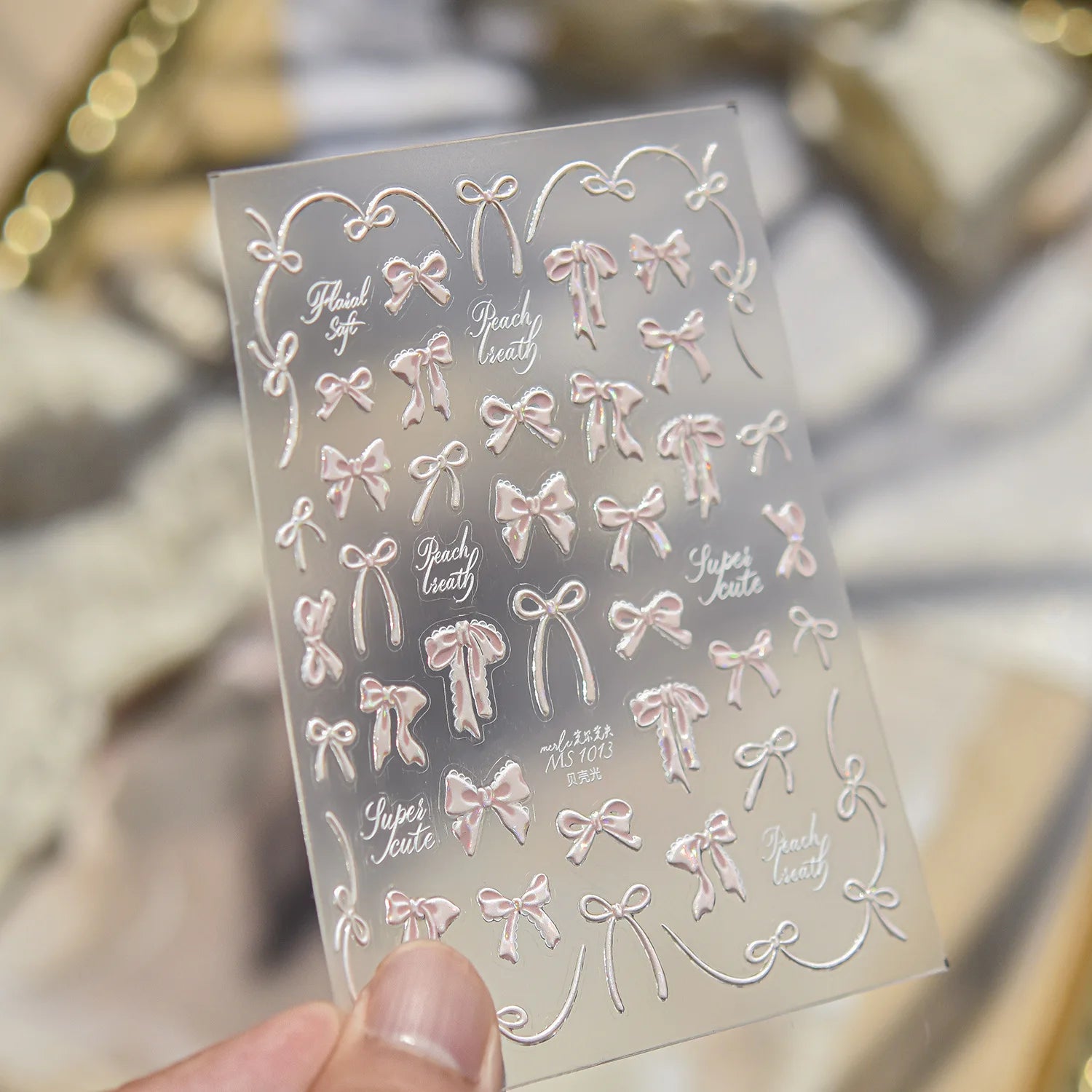 Light Blue 5D Nail Art Stickers Cartoon Cat Cherry Apple Clock Starfish Shell Blossom Decal Self Adhesive Sweet Fresh Manicure