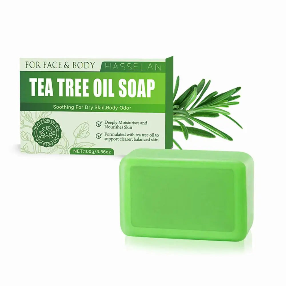 Green Tea Tree Soap, Soap Bar with Tea Tree Oil, Natural Soaps for Face Body Hand Skin Cleaning,Gentle Exfoliating Bar Soap
