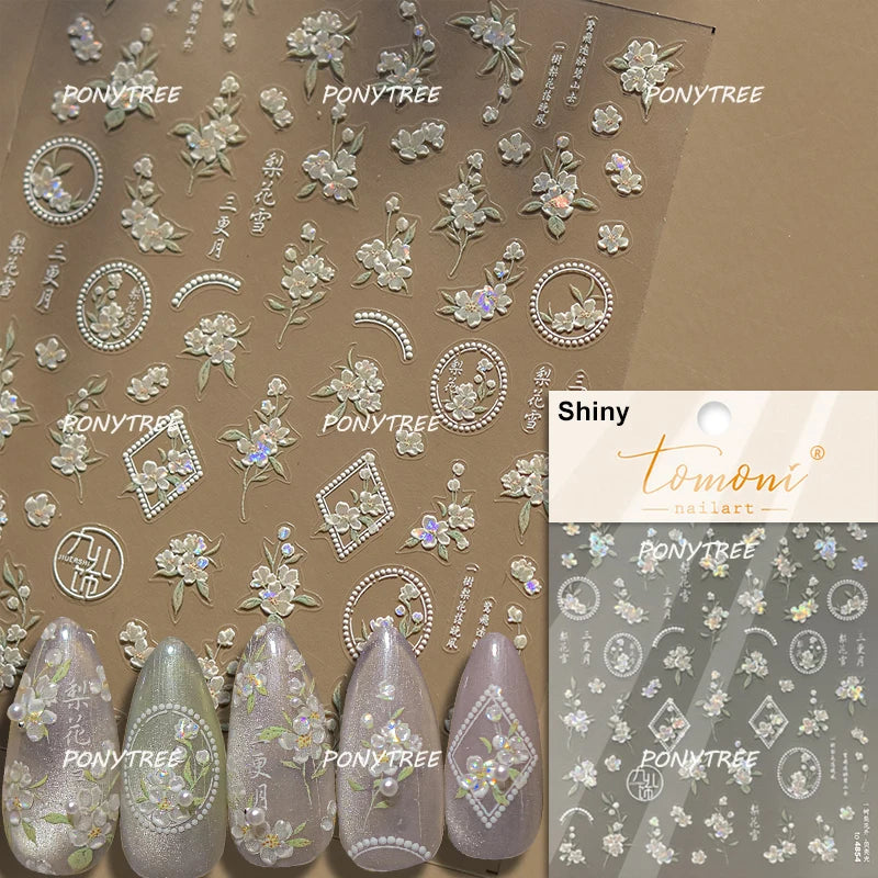 Elegant Pink Purple Flower Rose Colourful Gentle Petal Peach Blossom Metal Shiny Self Nail Art Sticker Decoration Manicure Decal