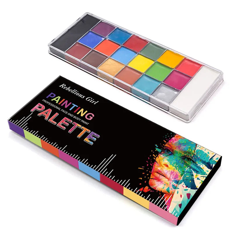 Face Body Paint Palette Oil Makeup Set 20 Colors SFX Halloween Party Painting with 10 pcs Artist Paintbrushes,Tattoo Stencil kit