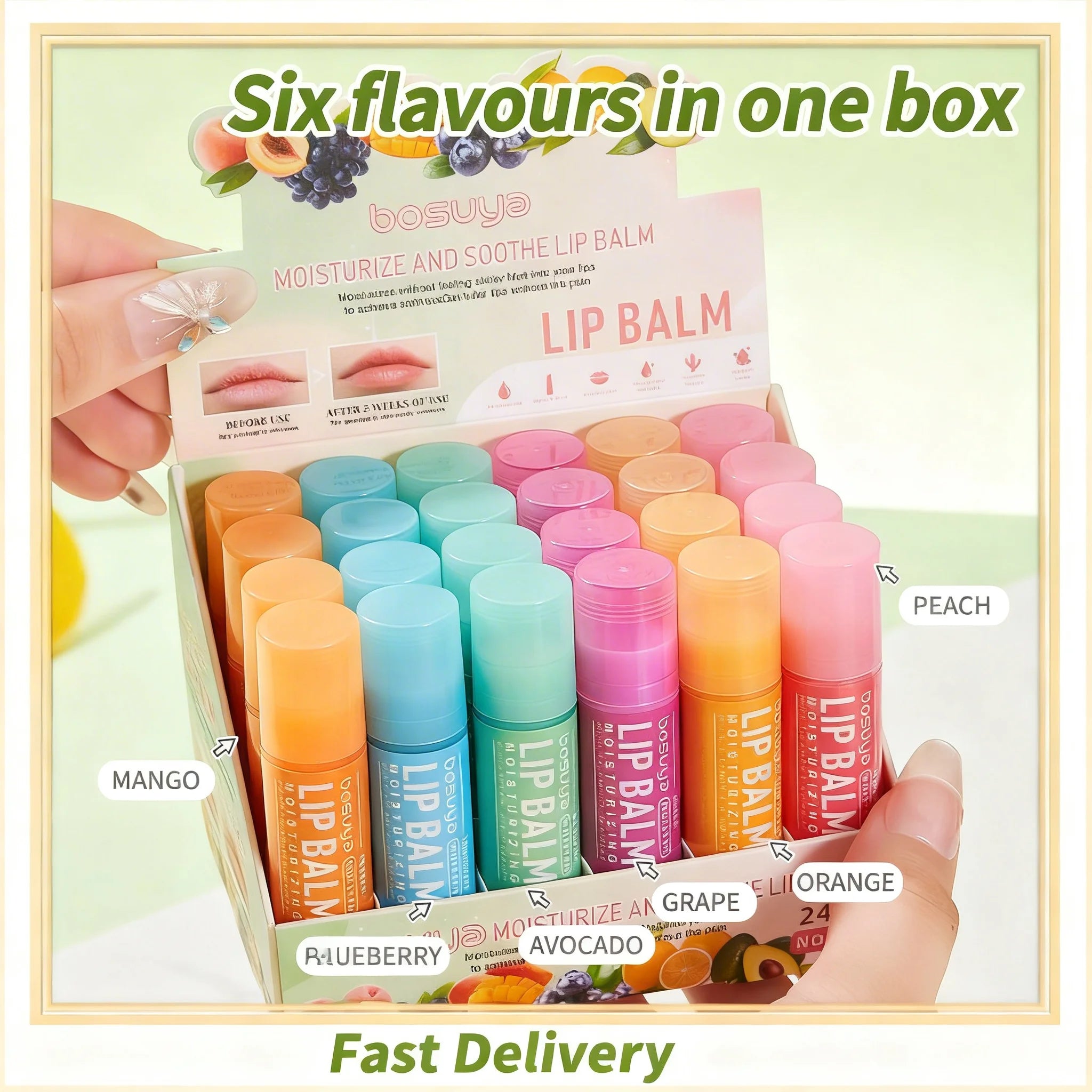 NEW 24PCS/BOX Fruit Series Lip Balm Set Honey Grape Avocado Moisturizing Repair Anti-Cracked Non-sticky Lip Balm Lips Skin Care