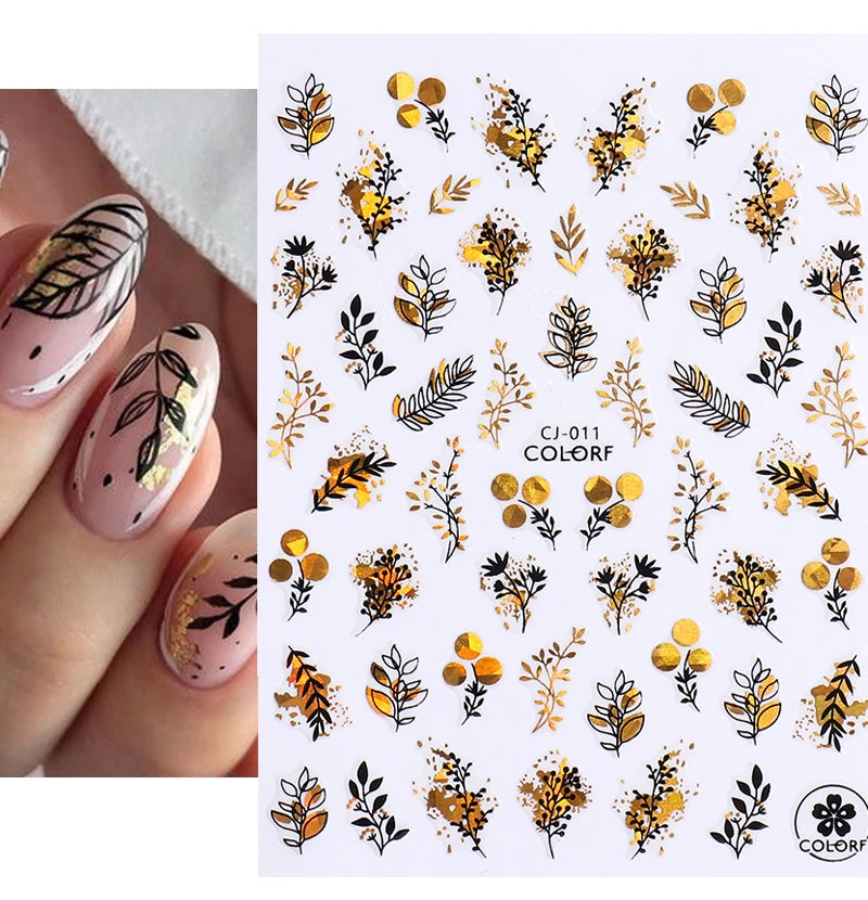 Shiny Gold Star Moon Sun Nail Stickers for Manicure Accessories Heart Feather Animals Printing Self Adhesive Nail Wrap