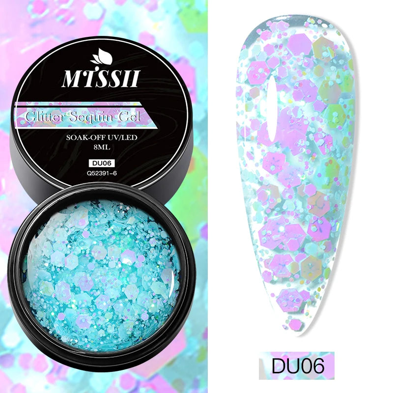 8ML Glitter Gel Nail Polish Shining Mineral Sequins Soak Off UV LED Nail Gel Semi Permanent Nail Art Supplies for Manicure