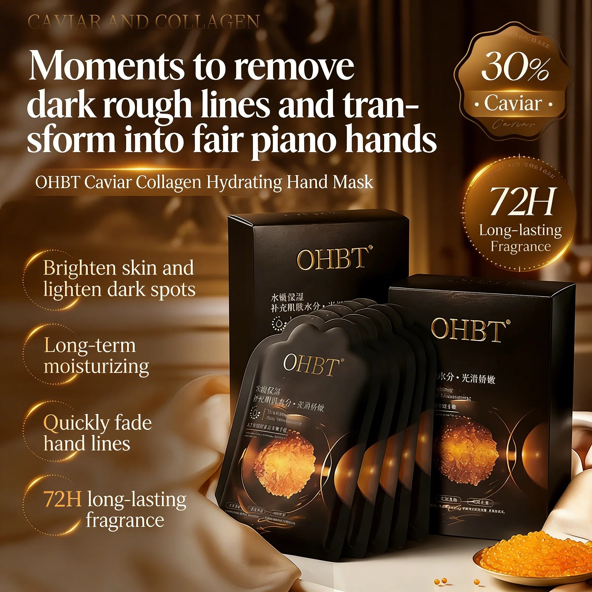 OHBT Collagen Hand Mask: Moisturizing, Hydrating, Reducing Hand Wrinkles, Nourishing, Anti-Drying, Whitening and Lightening Skin