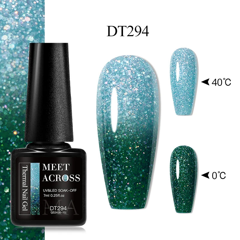 MEET ACROSS 7ml 36Colors Glitter Thermal Gel Nail Polish 3 Colors Changing Soak Off Gel Winter Semi Permanant Nail Art Varnish