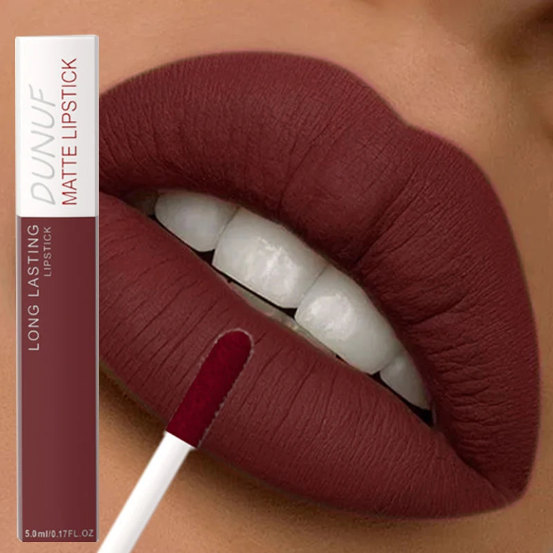 8 Color Easy To Apply Velvet Matte Lip Glaze Waterproof Lasting Liquid Lipstick Red Brown Non Stick Cup Matte Lip Gloss Cosmetic