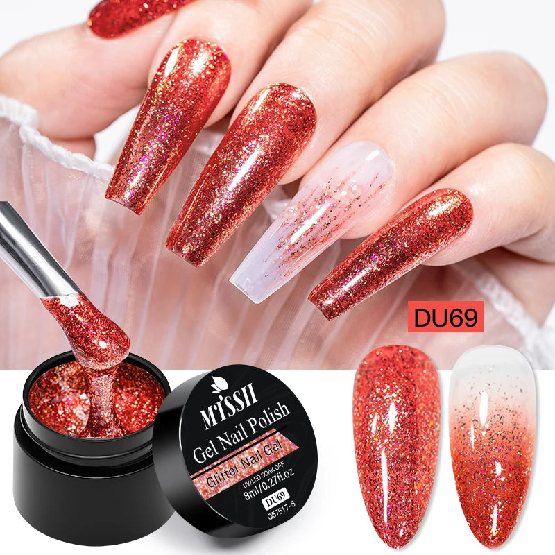 8ML Glitter Gel Nail Polish Shining Mineral Sequins Soak Off UV LED Nail Gel Semi Permanent Nail Art Supplies for Manicure