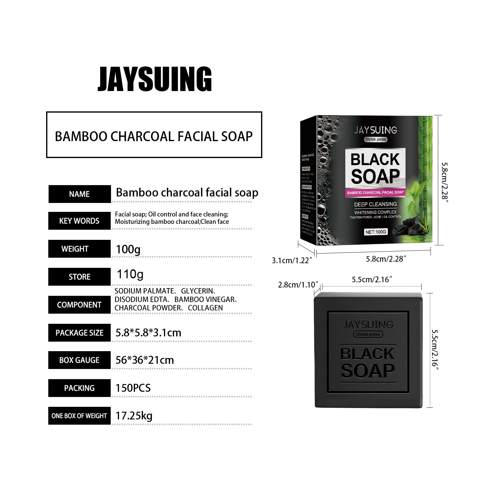 Men's Bamboo Charcoal Facial Cleanser Gentle No--irritate Oil Control Blackheads Exfoliating Removal Cleansing Handmade Soap