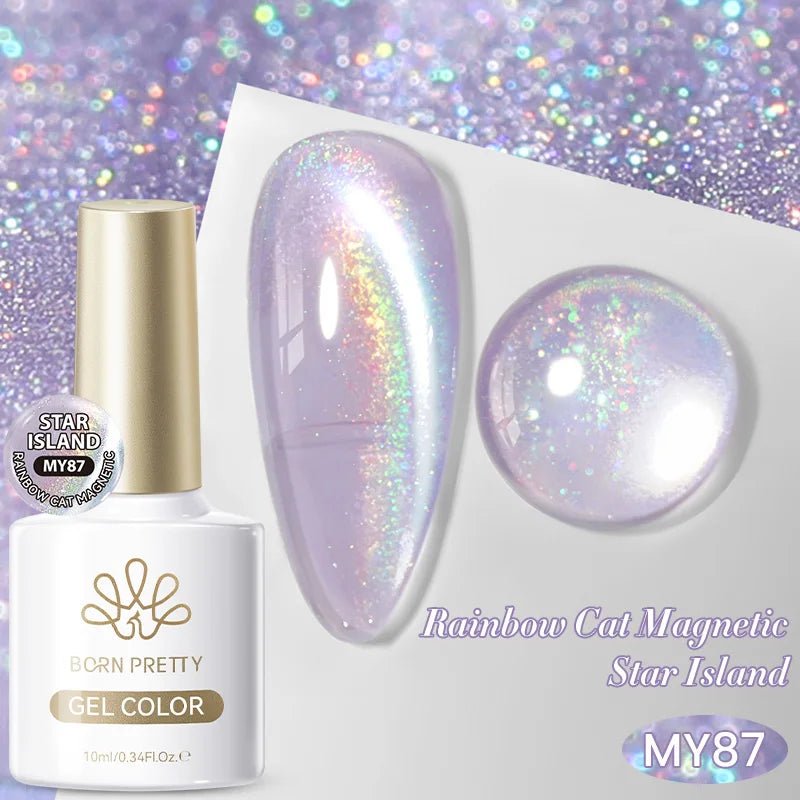 BORN PRETTY 10ml Autumn Gold Pink Glitter Cat Magnetic Gel Nail Polish Jelly Pink Semi Permanent Soak Off UV LED Varnish