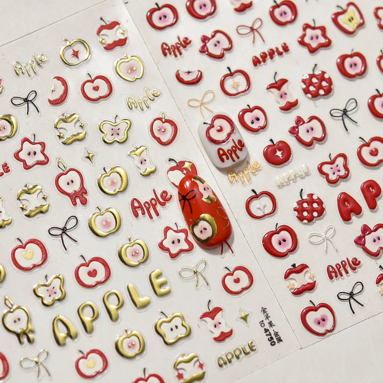 Shiny Attractive Apple Core Peel Cute Fruits Bowknot Tie Star Self Adhesive Nail Art Stickers Charming Rhinestone Manicure Decal