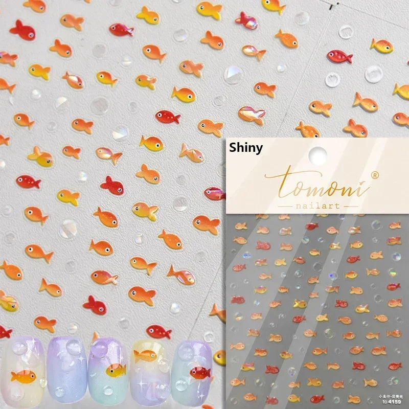 Sea Wave Jellyfish Starfish Conch Shell Dolphin Pearl Summer Beach Goldfish Water Bubble Mermaid Koi INS Nail Art Stickers Decal