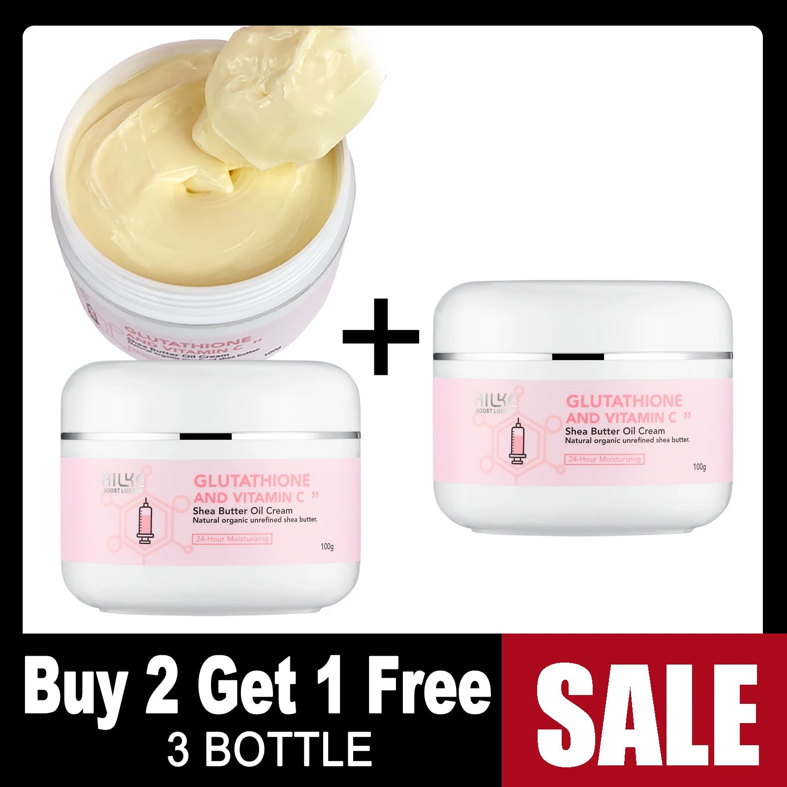 AILKE Glutathione & Vitamin C Shea Butter Cream, Brightening, Deeply Moisturizing, Smooth Skin, Face and Body Butter Cream,100ml