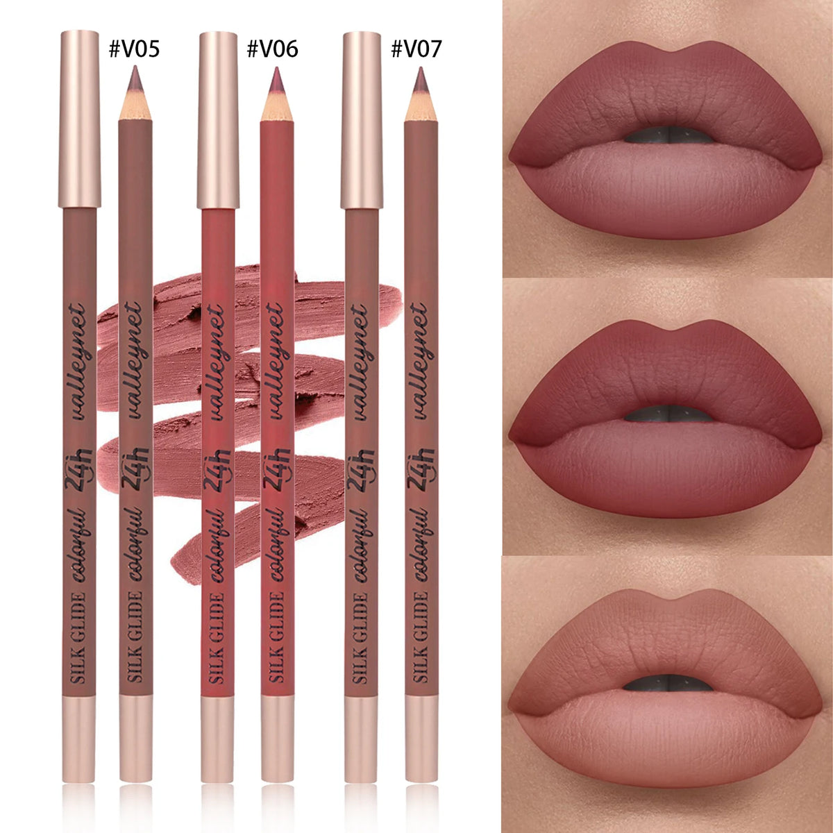3 Pcs/Set Lipliner Lip Combo,Brown Matte Lip Liner Long-lasting, Waterproof Lip Makeup Cosmetics