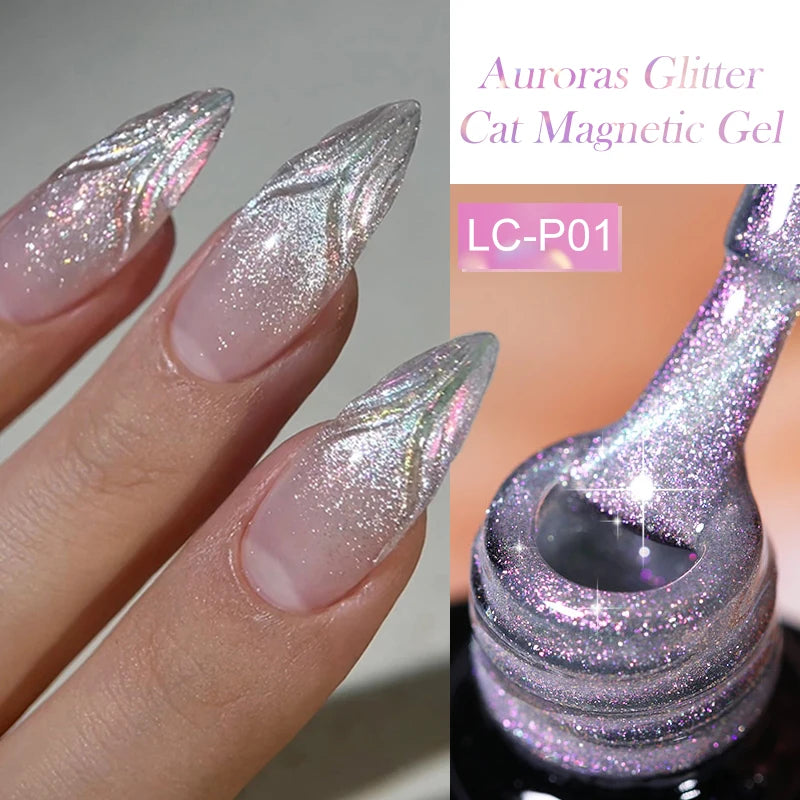 LILYCUTE 7ml 9D Black Crystal Cat Magnetic Gel Nail Polish Laser Silver Glitter Semi Permanent Manicure For Nail Art Gel Varnish