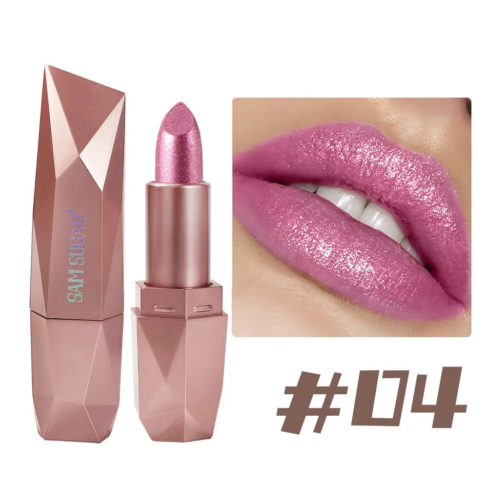6 Colors Glitter Coral Gold Lipstick Diamond Pink Peach Sparkling Lip Color Highly Pigmented Lip Tint Balm Metallic Lip Makeup