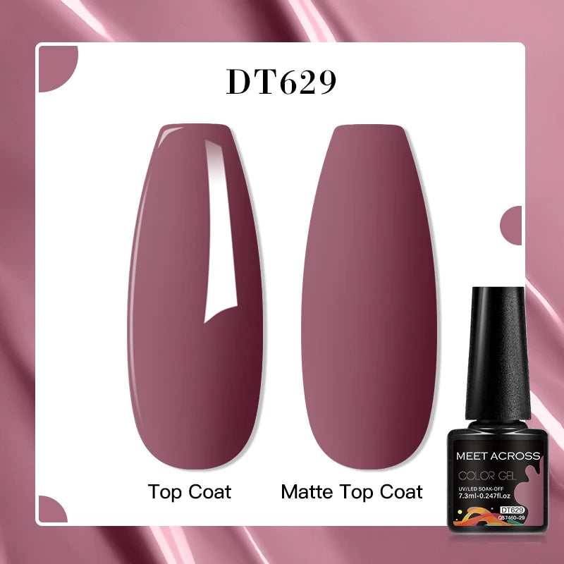 MEET ACROSS 7ml Pink Glitter Rubber Base Nail Gel Polish Sparkling Gold Foil DIY Nail Art Painting Gel Long Lasting Varnish