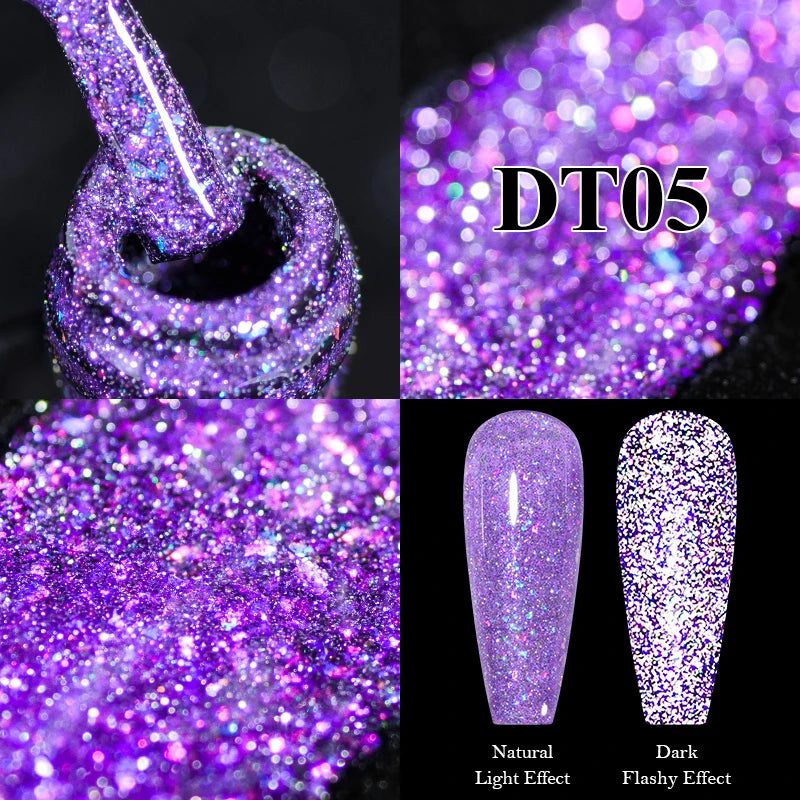 MEET ACROSS 7ml Reflective Glitter Gel Nail Polish Pink Green Purple Sparkling Soak Off UV Gel Polish for Manicure DIY Nail Art