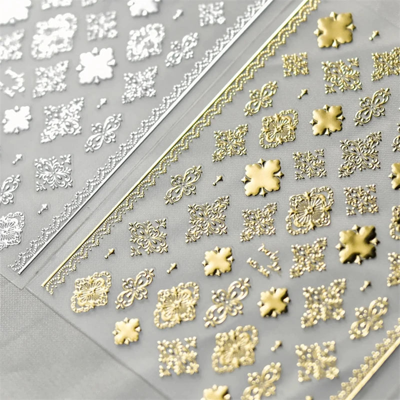 1Pcs Bronzing Nail Stickers Gold Silver Retro Bohemian Style Totems 3D Self Adhesive Nail Art Decorations Stickers Manicure Deca