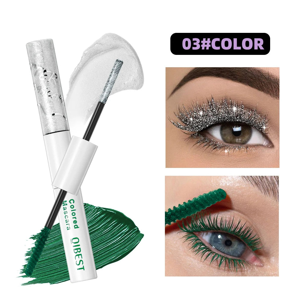2 in 1 Matte Pink Mascara Eyelashes Blue Green Red Colorful Waterproof Curling Diamond Glitter Mascara Lasting Eye Makeup Tools