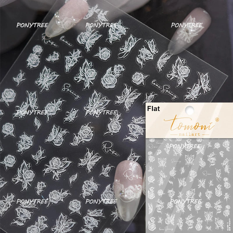 Elegant Pink Purple Flower Rose Colourful Gentle Petal Peach Blossom Metal Shiny Self Nail Art Sticker Decoration Manicure Decal
