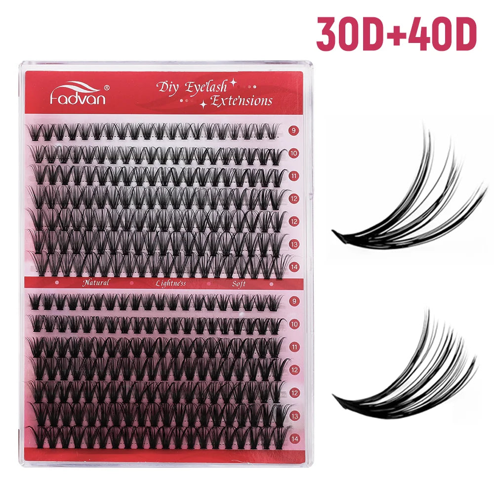 Fadvan DIY 280 Cluster Lashes Natural C/D Curl Individual Mink Eyelashes Makeup Supplies at home