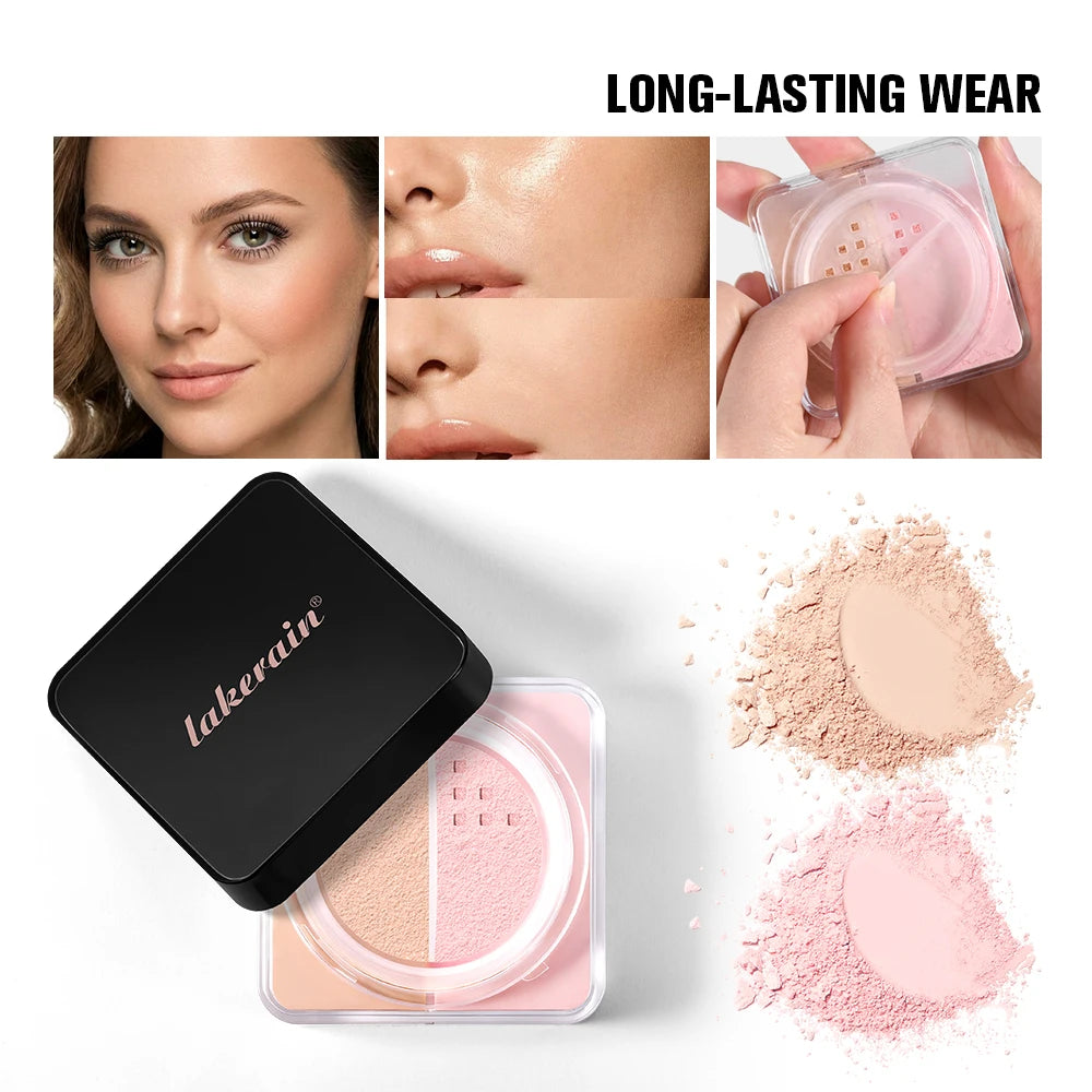 lakerain Dual Color Loose Powder Baking Setting Face Powder Long Lasting Oil Control Matte Makeup for Women Girls Daily Party Co