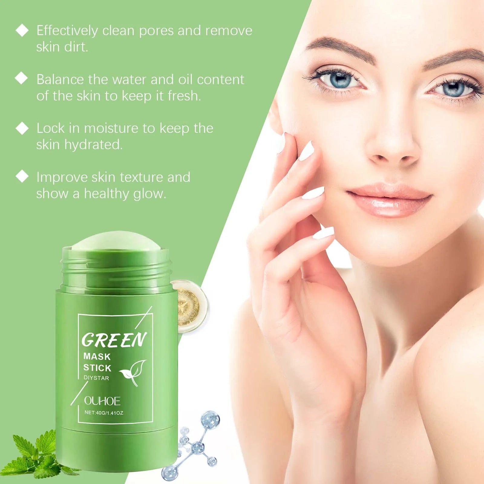1~5PCS Green Tea Clay Stick For Face Green Mask Stick Smear Acne Shrink Blackhead Green Tea Extract Facial Mask Pore Cleansing