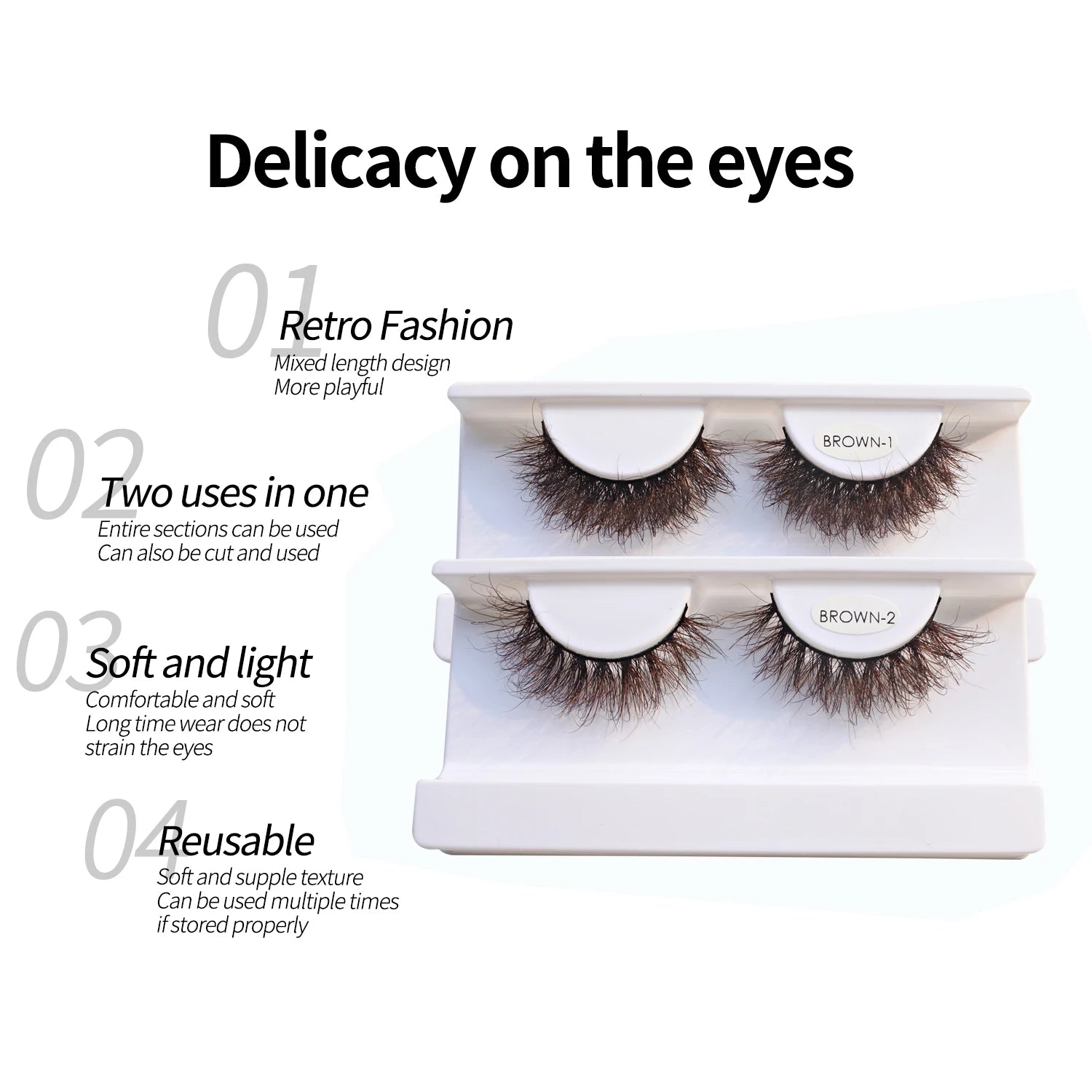 RED SIREN Brown Fluffy Mink Lashes 2026 New Design Luxurious Soft Natural Strip Lashes Cosplay Mink False Eyelashes Supplies