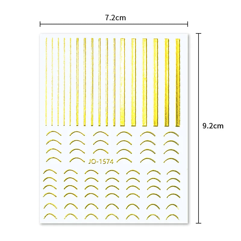 3D Nail Stickers Bronzing Gold Silver Lines Stripe Geometric Design Flowers Gradient Adhesive Slider Papers Nail Art Accessories