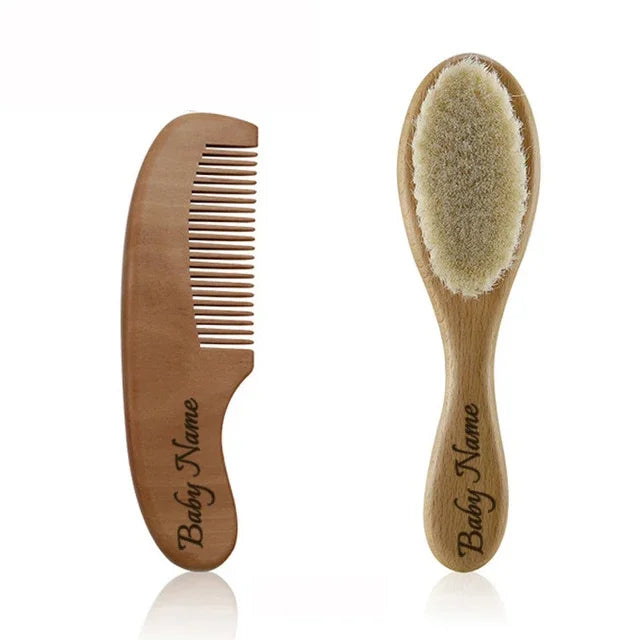 Wooden Baby Brush Wool Comb New Born Hair Brush Infant Head Massager Bath Brush Comb for Kids